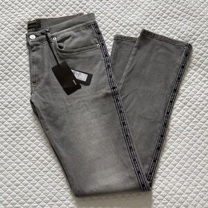 NWT Versace Men’s Taylor Fit Grey Jeans with Black Logo Stripe